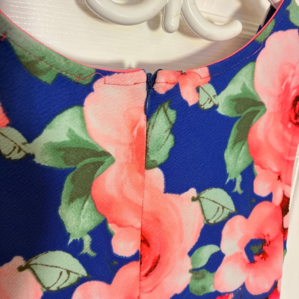 UK2LA Blue & Pink Floral Romper Resort Coastal Pockets Womenâs Size Large - Picture 5 of 8